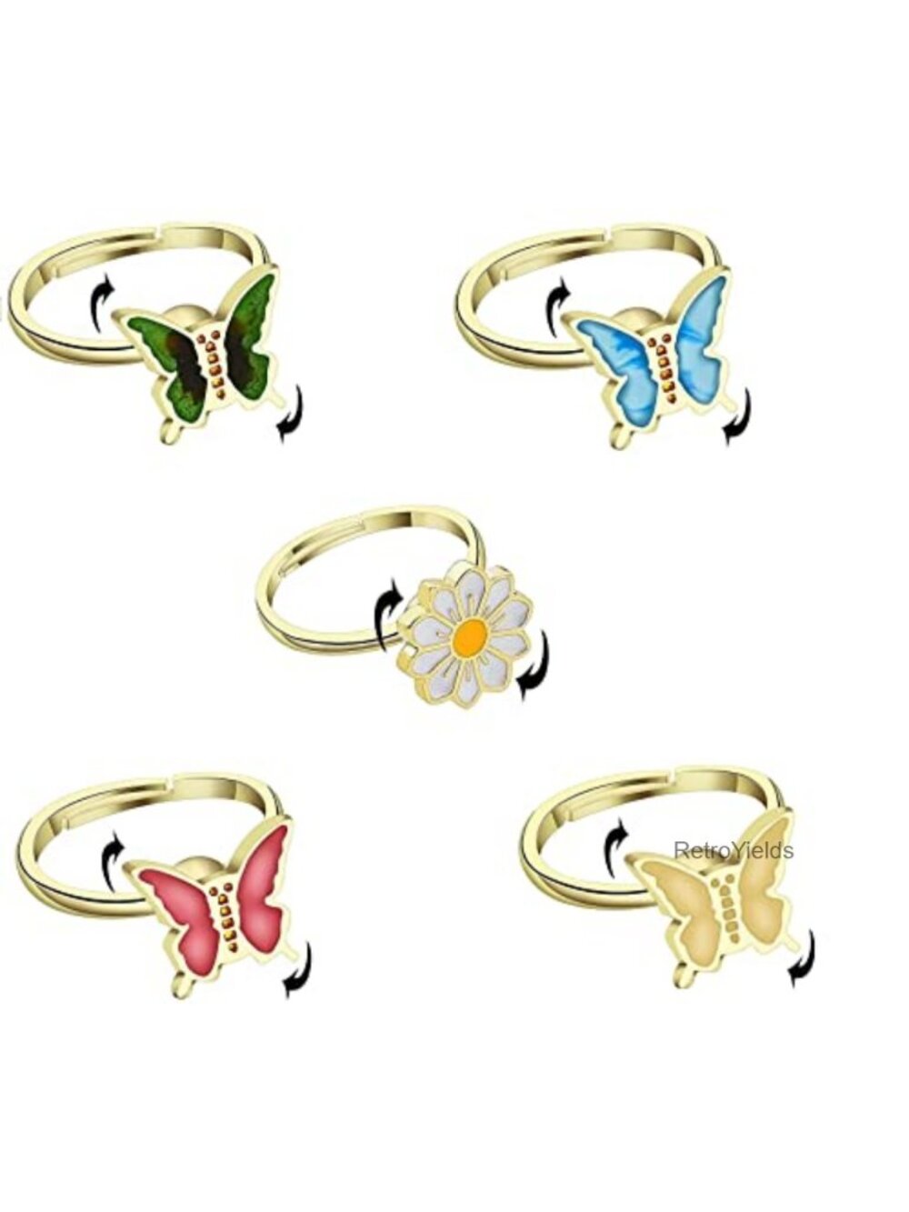 Spinner Ring 48K Gold Plated Adjustable Fidget Rings Anxiety Relief